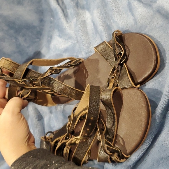 Roan by bed stu gladiator leather braided brass ring sandals distressed brown - Picture 1 of 7